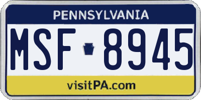 PA license plate MSF8945