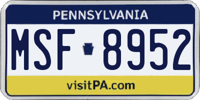 PA license plate MSF8952