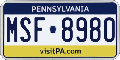 PA license plate MSF8980