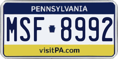 PA license plate MSF8992