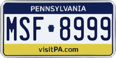 PA license plate MSF8999