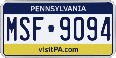 PA license plate MSF9094