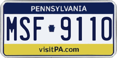 PA license plate MSF9110