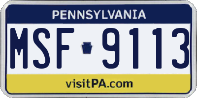 PA license plate MSF9113