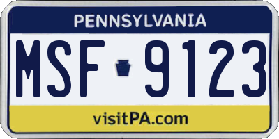 PA license plate MSF9123