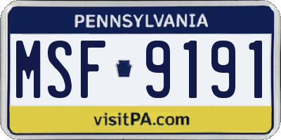 PA license plate MSF9191