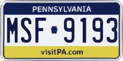 PA license plate MSF9193