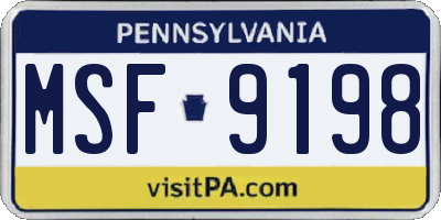 PA license plate MSF9198