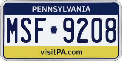 PA license plate MSF9208