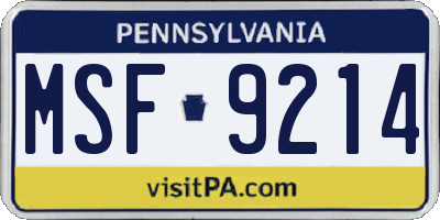 PA license plate MSF9214
