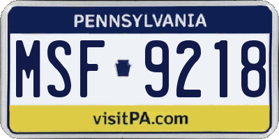 PA license plate MSF9218