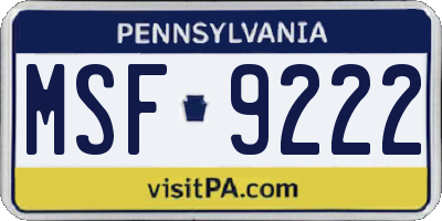 PA license plate MSF9222