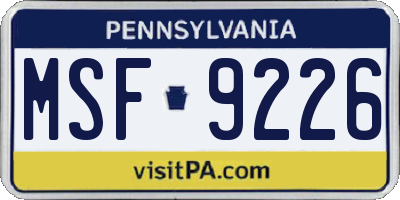 PA license plate MSF9226