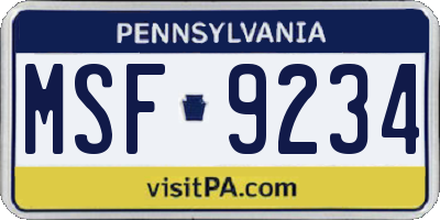 PA license plate MSF9234