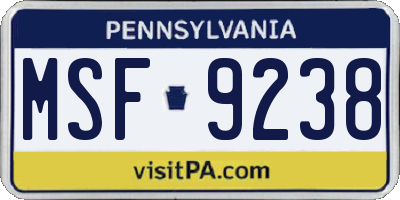 PA license plate MSF9238