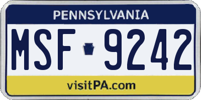 PA license plate MSF9242