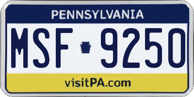 PA license plate MSF9250