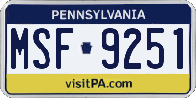 PA license plate MSF9251
