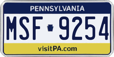 PA license plate MSF9254