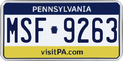 PA license plate MSF9263
