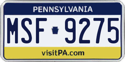PA license plate MSF9275