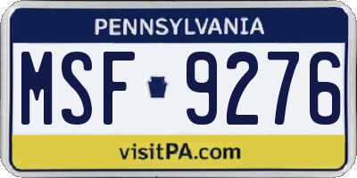 PA license plate MSF9276