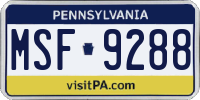 PA license plate MSF9288