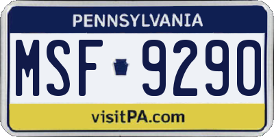 PA license plate MSF9290