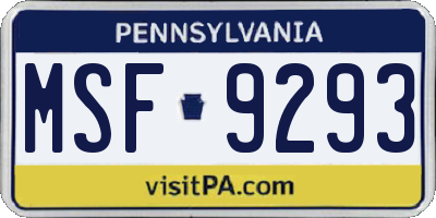 PA license plate MSF9293