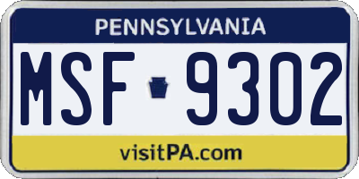 PA license plate MSF9302