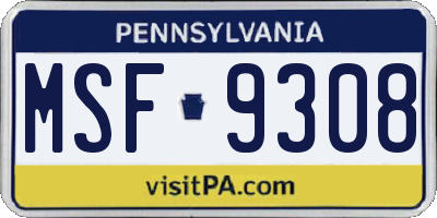 PA license plate MSF9308