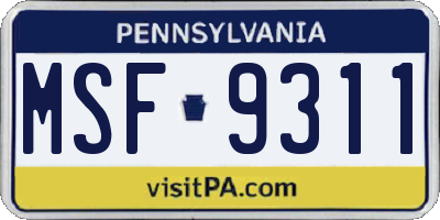 PA license plate MSF9311