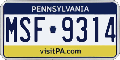 PA license plate MSF9314