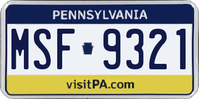 PA license plate MSF9321