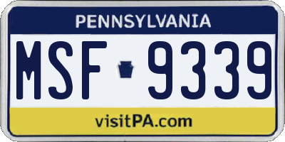 PA license plate MSF9339