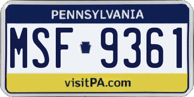 PA license plate MSF9361