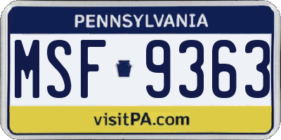 PA license plate MSF9363