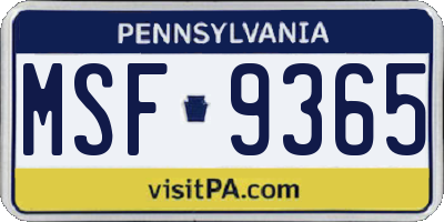 PA license plate MSF9365