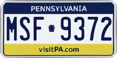 PA license plate MSF9372