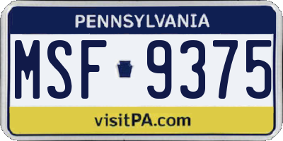 PA license plate MSF9375