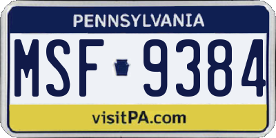 PA license plate MSF9384