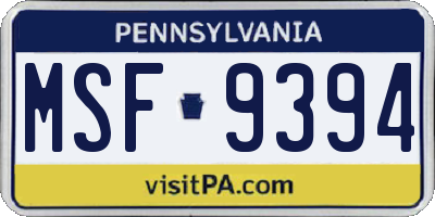 PA license plate MSF9394