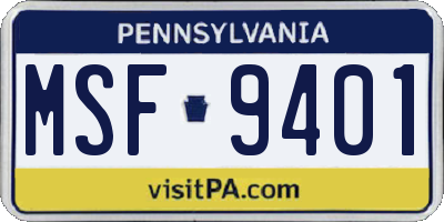 PA license plate MSF9401