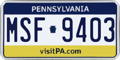 PA license plate MSF9403