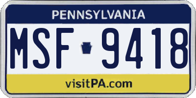 PA license plate MSF9418