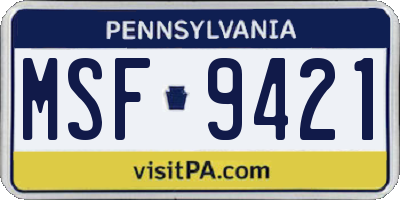 PA license plate MSF9421