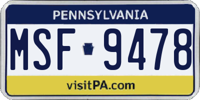 PA license plate MSF9478