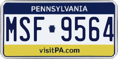 PA license plate MSF9564
