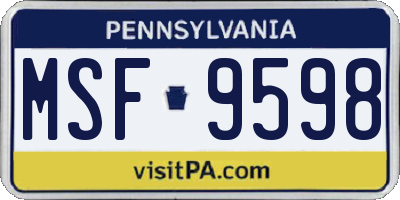 PA license plate MSF9598