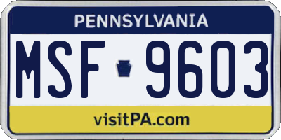 PA license plate MSF9603